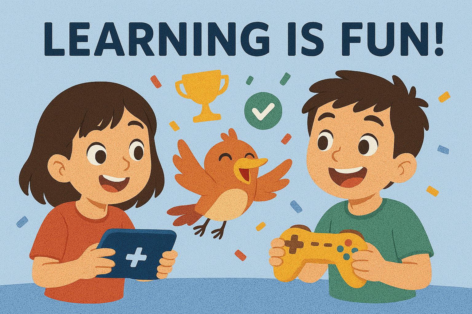Children enjoying learning with devices